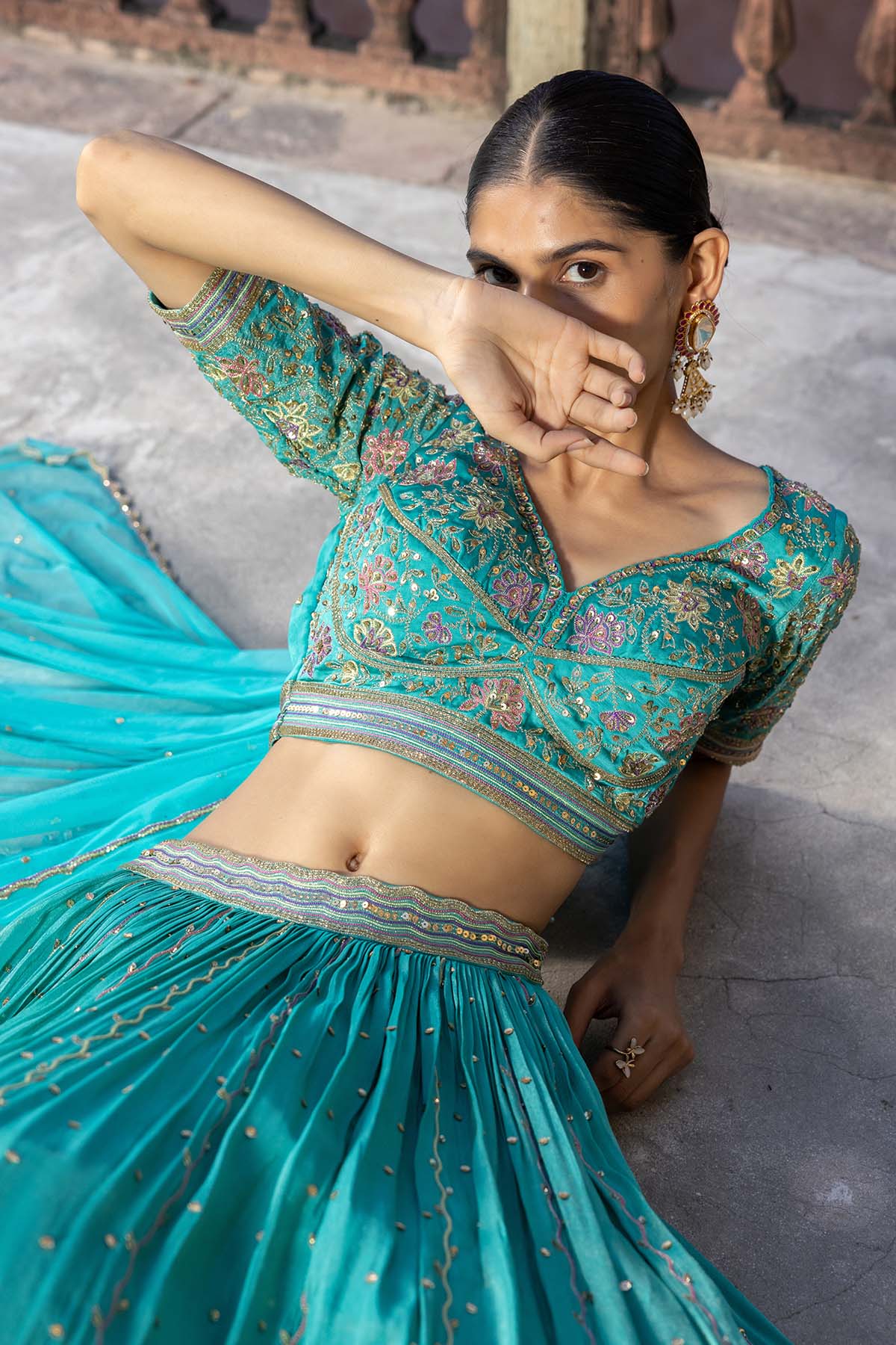 TURQUOISE GREEN LEHENGA SET