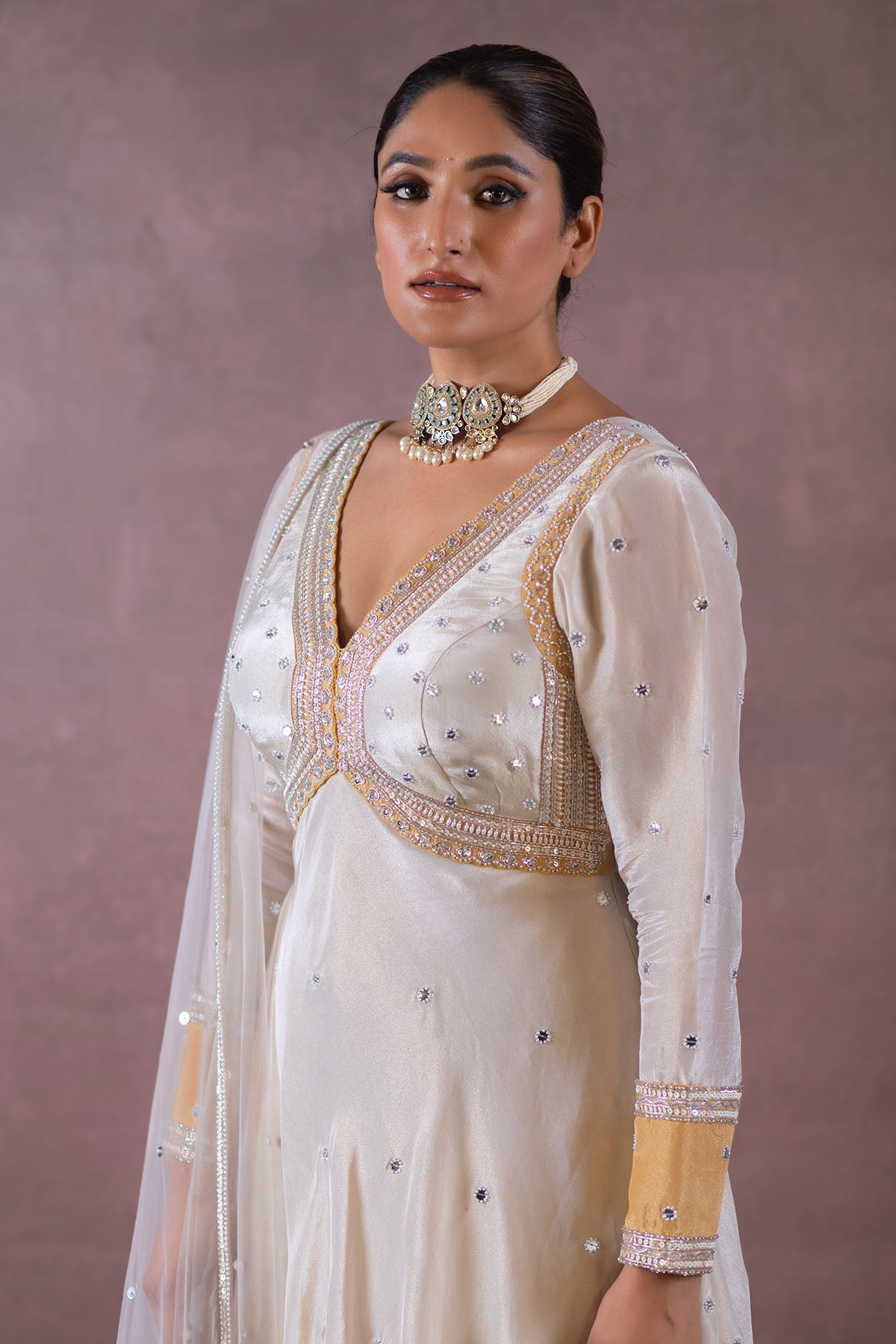 BEIGE AND MANGO YELLOW ANARKALI SET