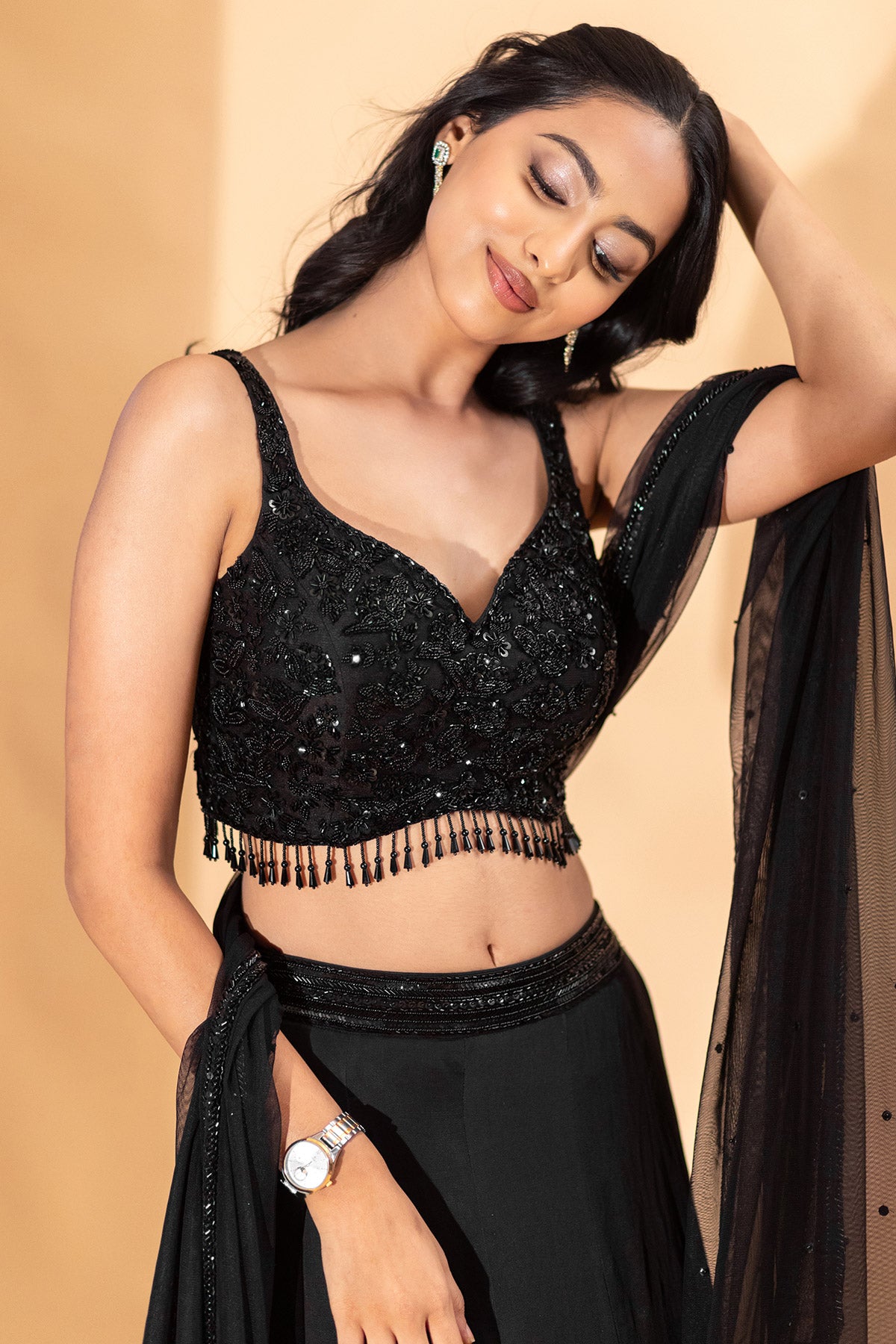 BLACK FISH CUT LEHENGA SET