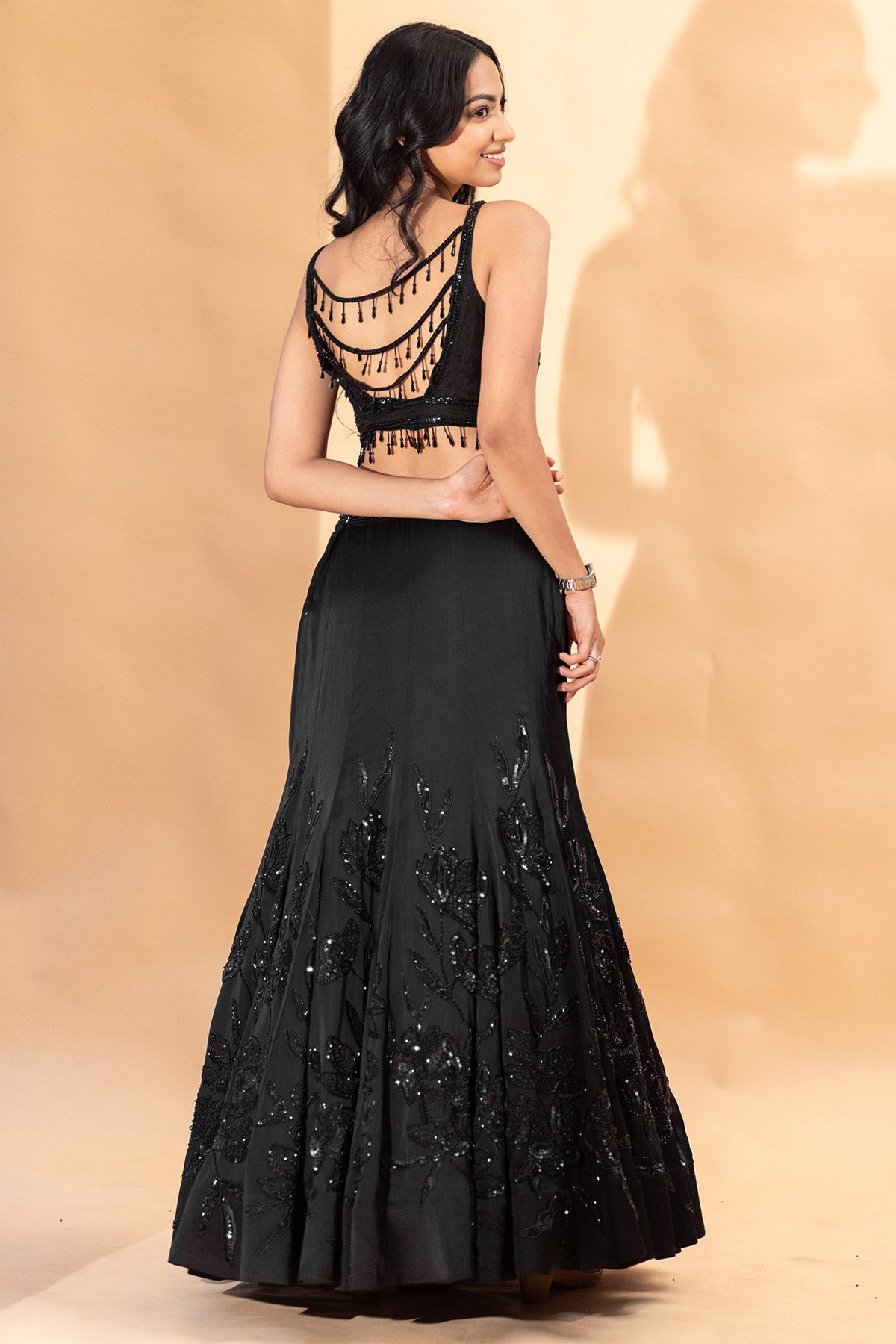 BLACK FISH CUT LEHENGA SET