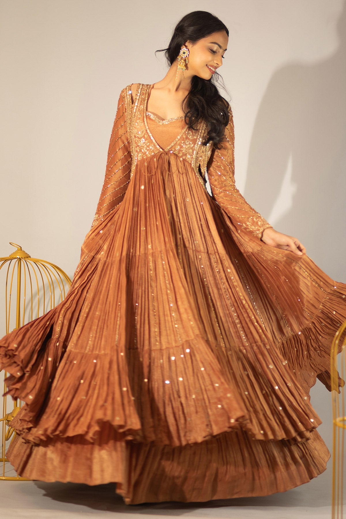 BRONZE JACKET AND LEHENGA SET