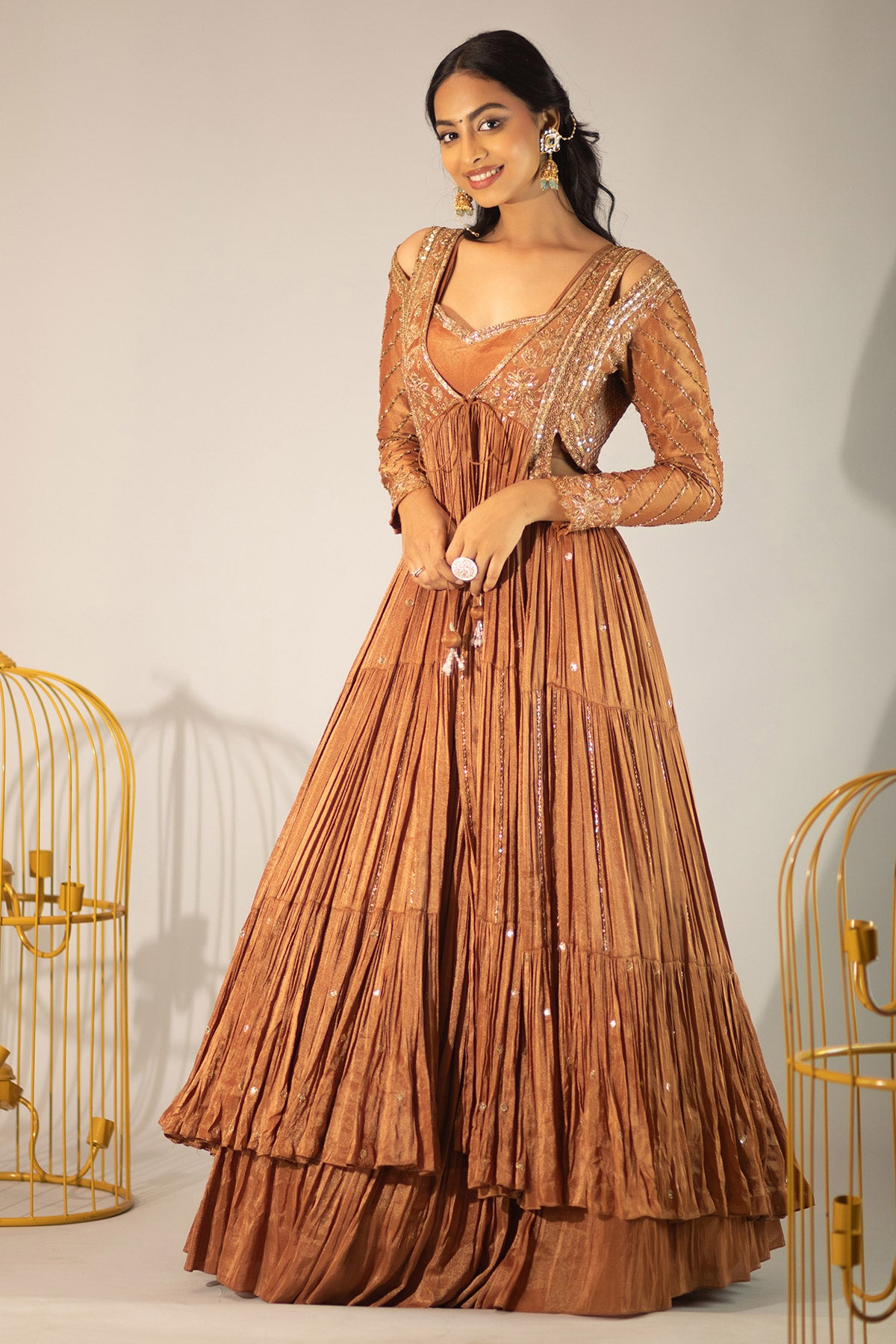 BRONZE JACKET AND LEHENGA SET