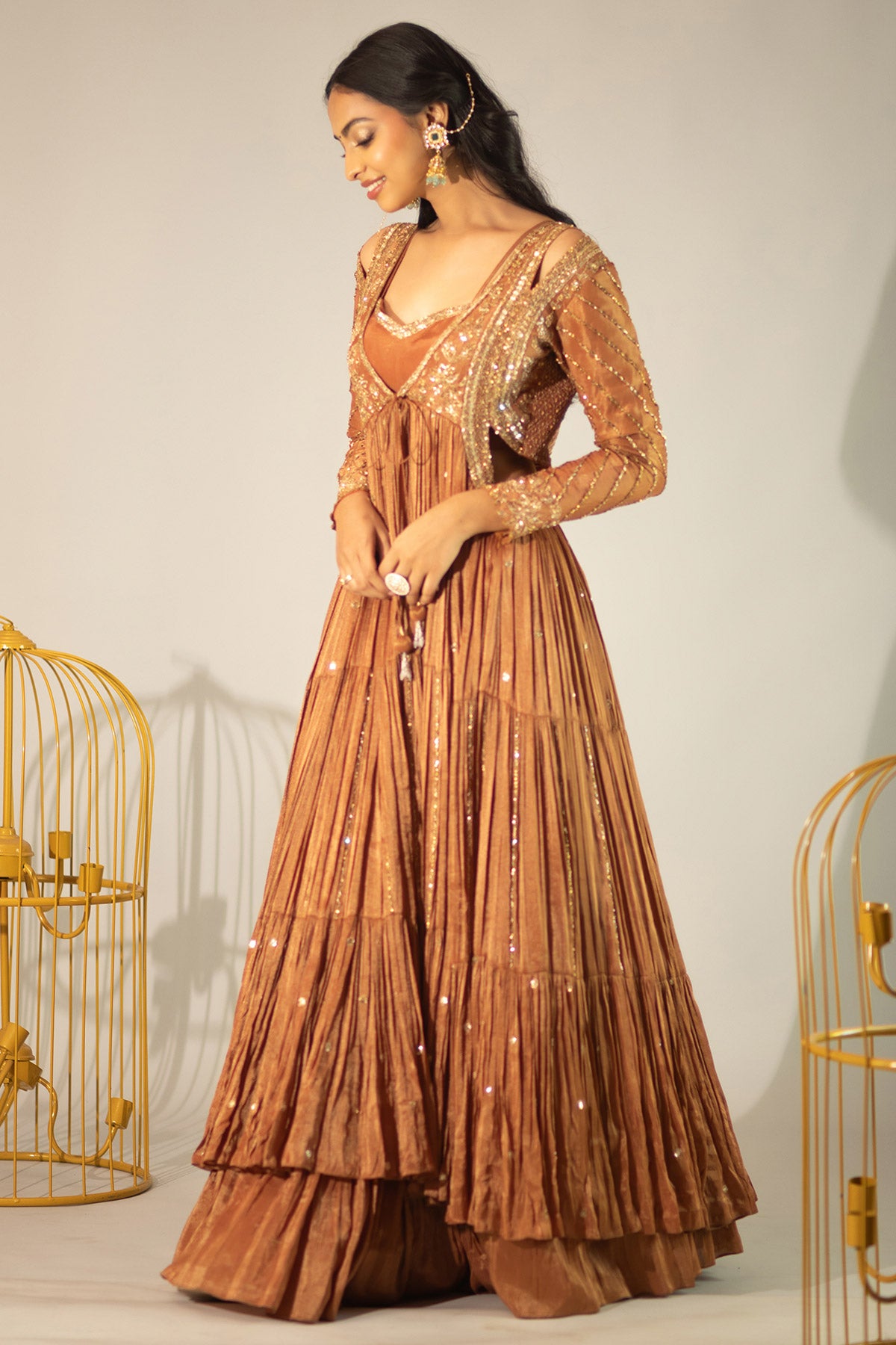 BRONZE JACKET AND LEHENGA SET