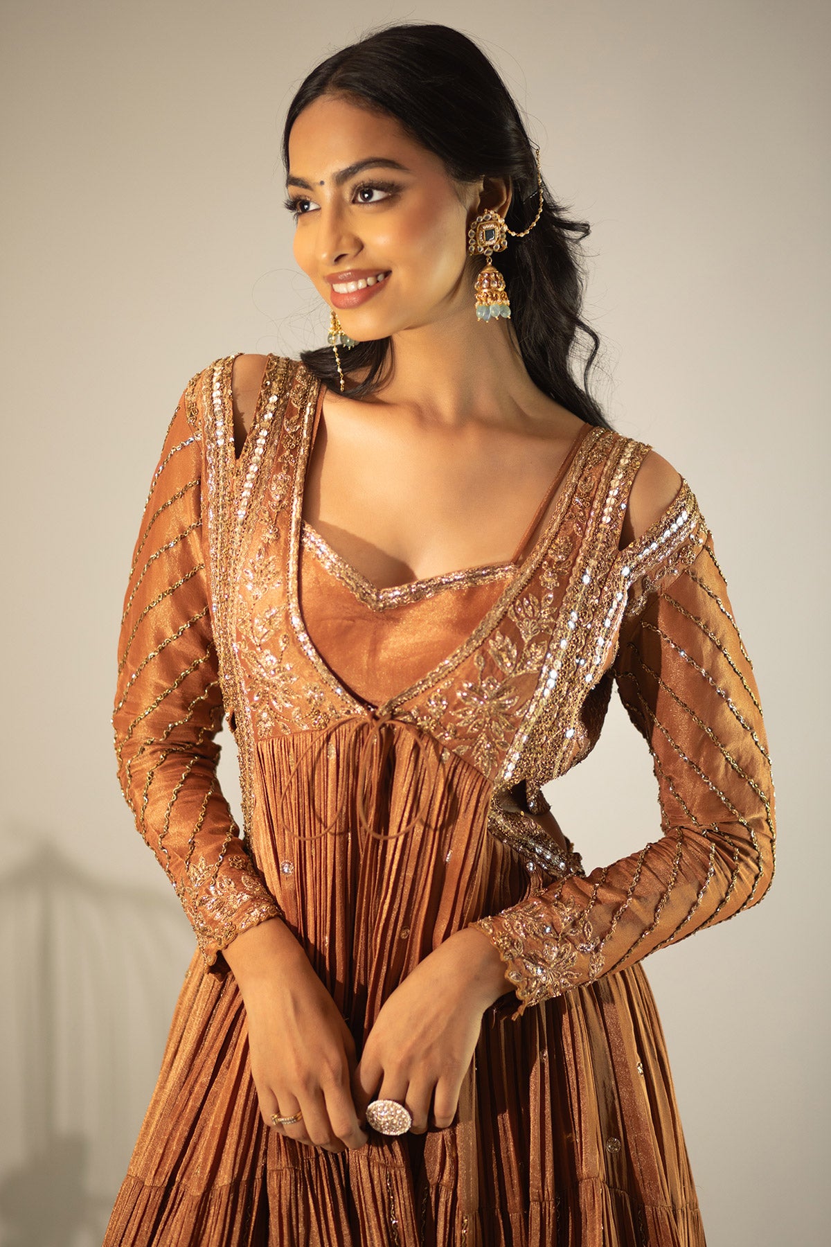 BRONZE JACKET AND LEHENGA SET