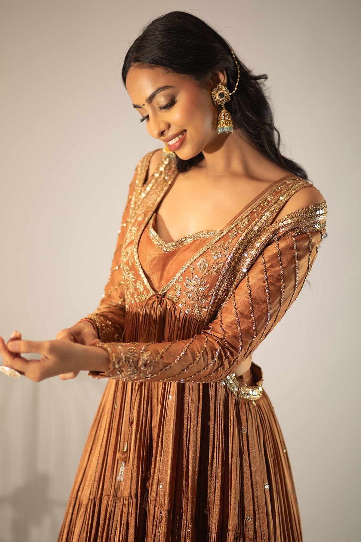 BRONZE JACKET AND LEHENGA SET