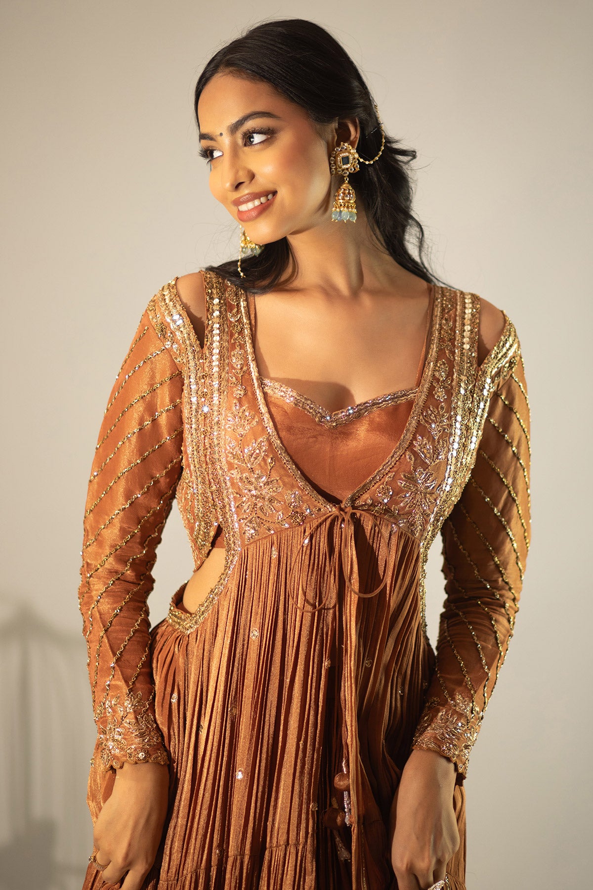 BRONZE JACKET AND LEHENGA SET