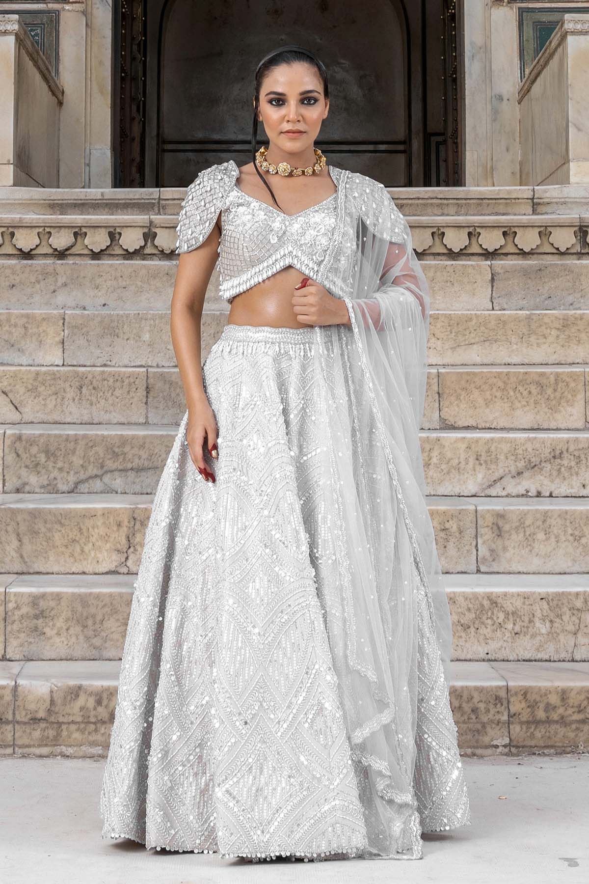 DUSTY IVORY SHIMMER BRIDAL LEHENGA SET