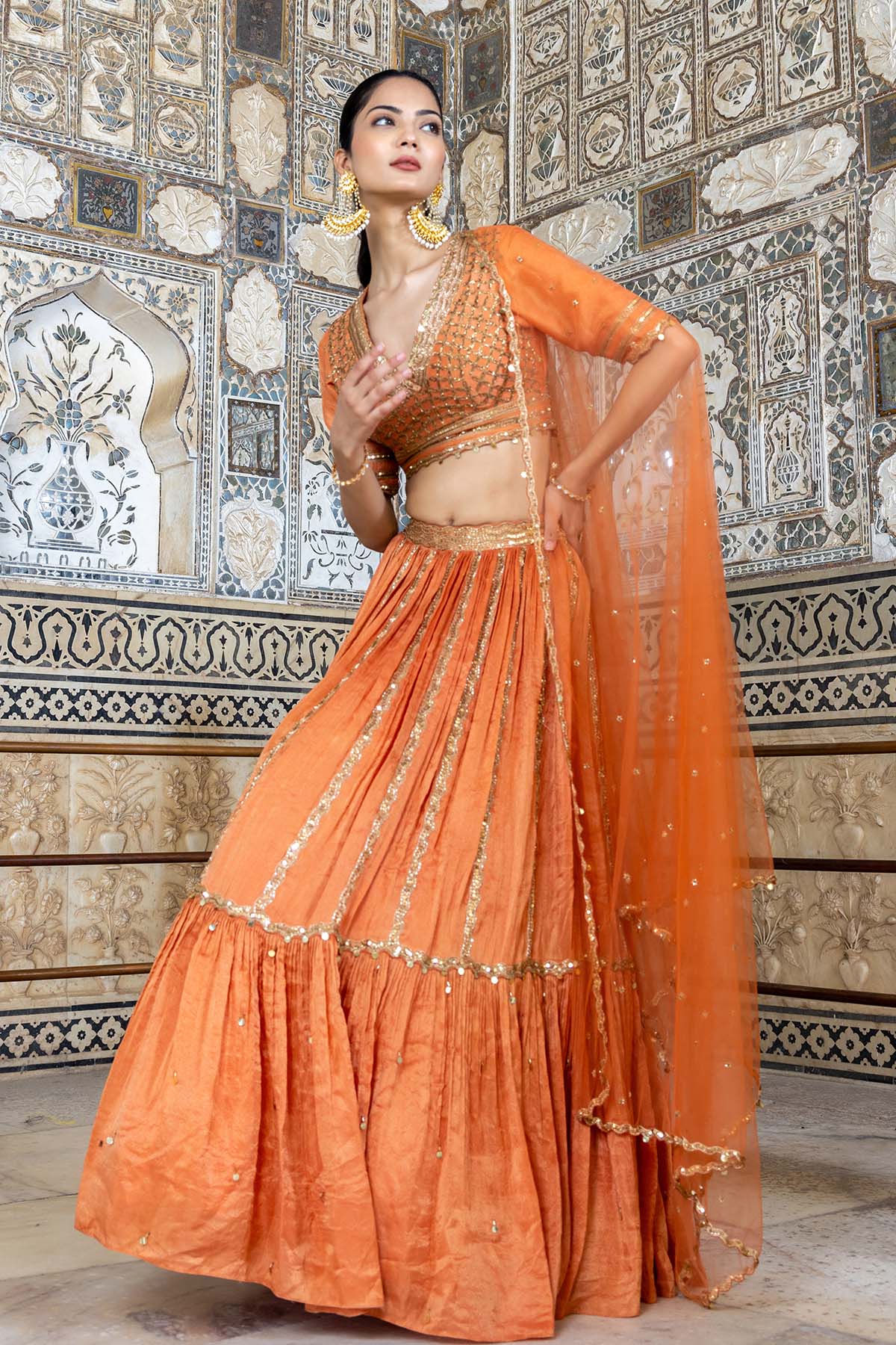 VIBRANT TANGERINE COLOR LEHENGA SET