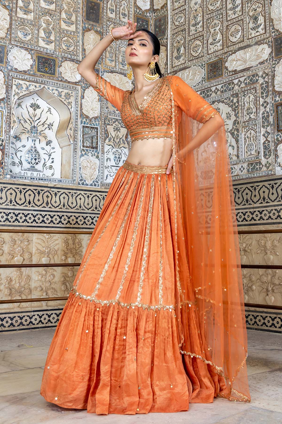 VIBRANT TANGERINE COLOR LEHENGA SET