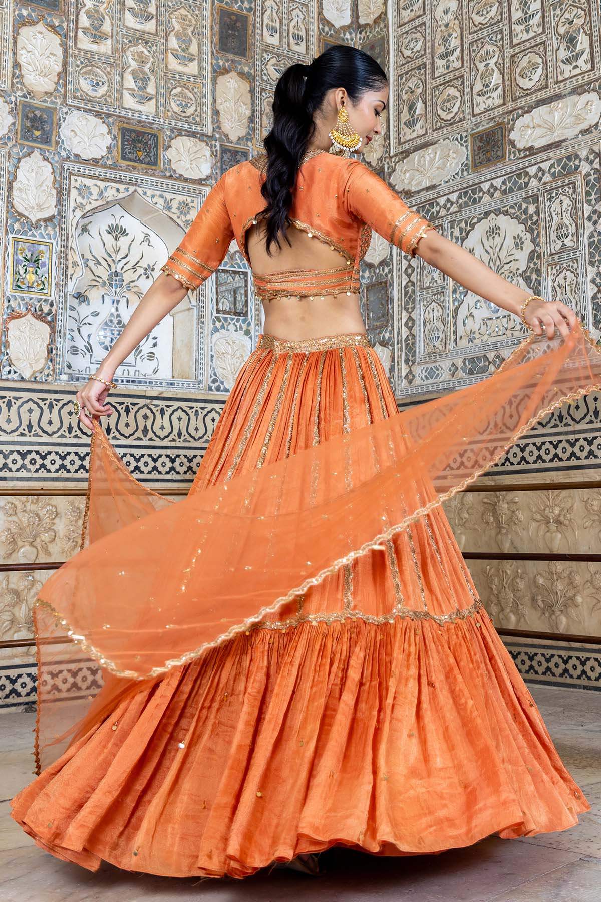 VIBRANT TANGERINE COLOR LEHENGA SET