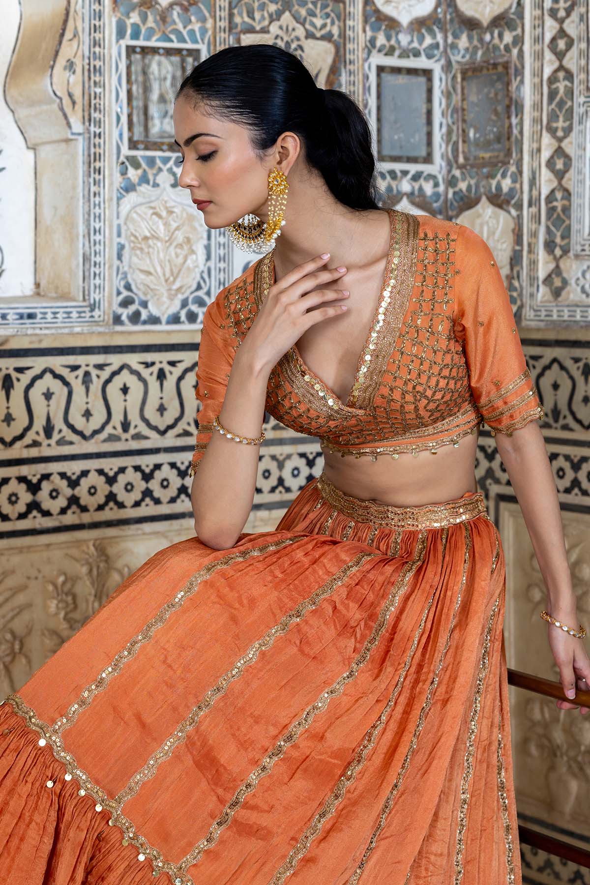 VIBRANT TANGERINE COLOR LEHENGA SET