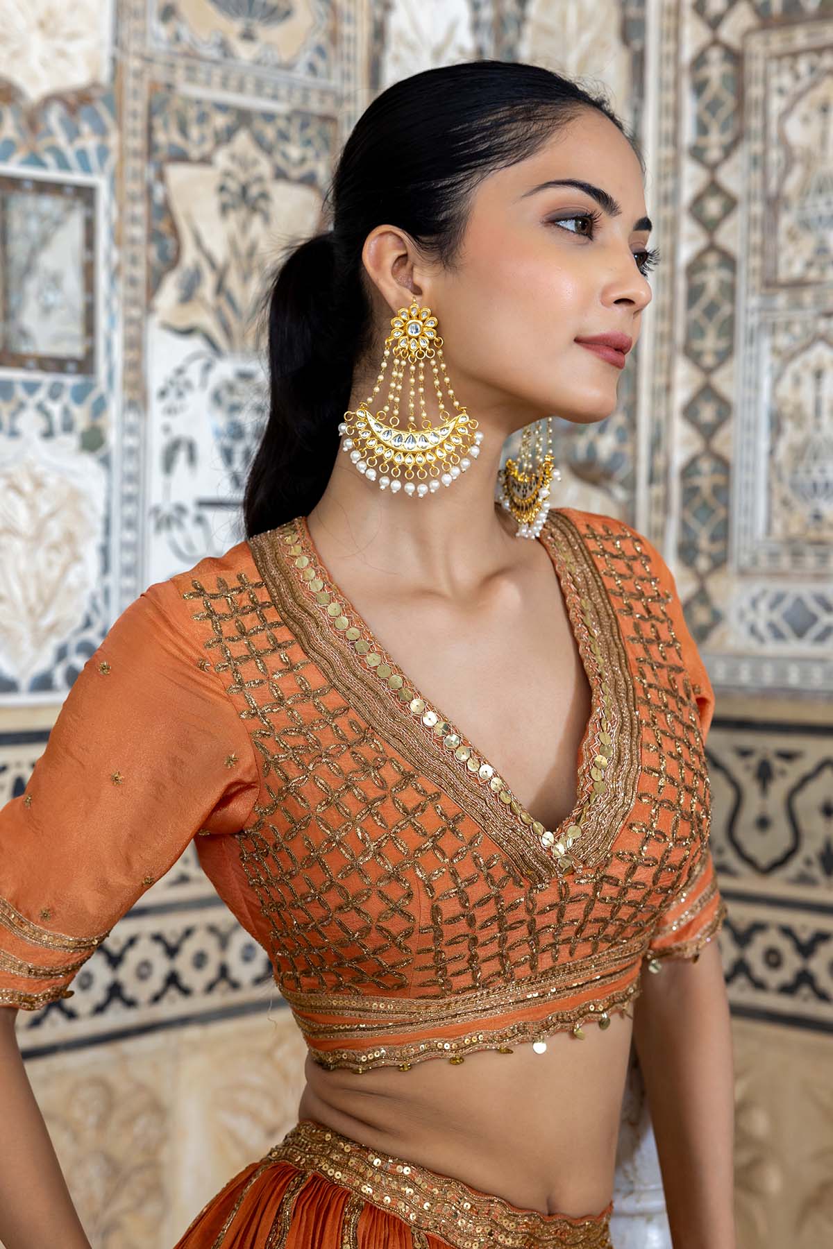 VIBRANT TANGERINE COLOR LEHENGA SET