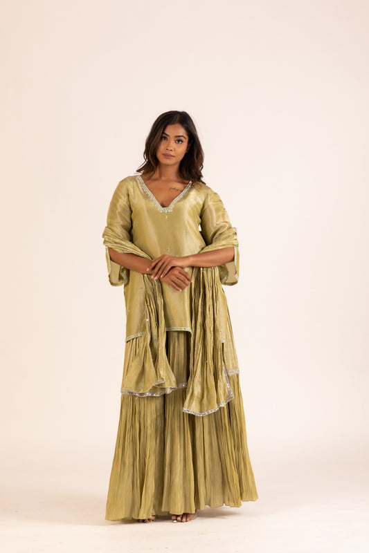 OLIVE GREEN SHARARA SET