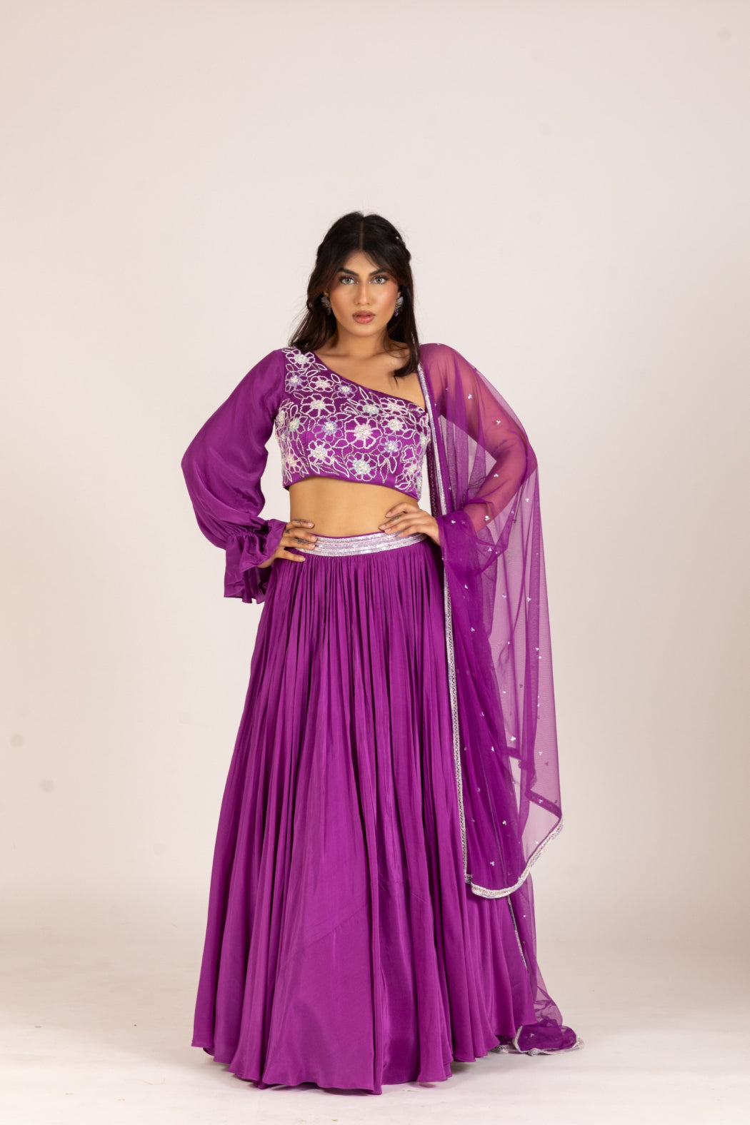 PURPLE ONE SHOULDER LEHENGA SET