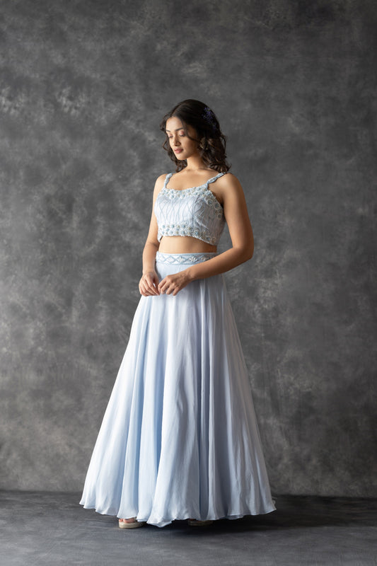 POWDER BLUE ORGANZA LEHENGA SET