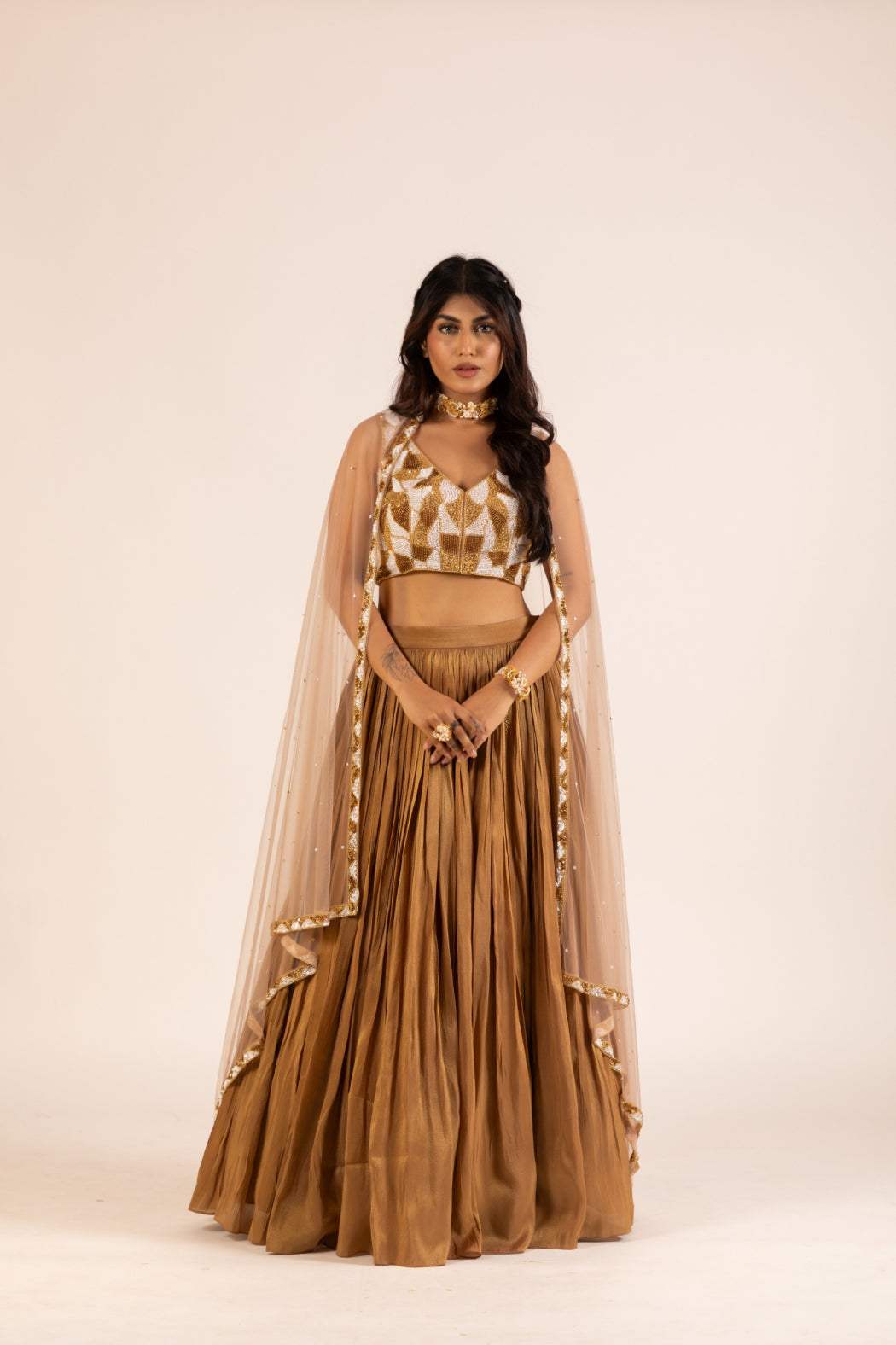 GOLDEN PLEATED LEHENGA SET