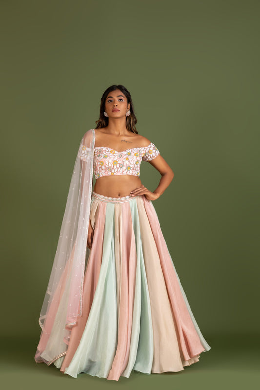 MULTICOLOUR LAYERED LEHENGA SET