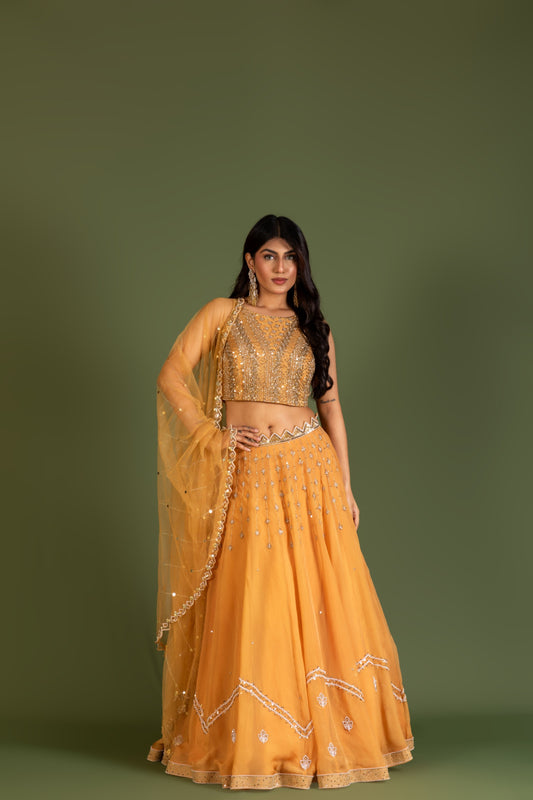 YELLOW ORGANZA LEHENGA SET