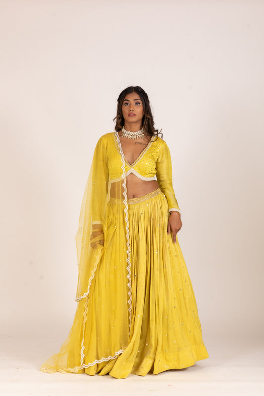 LIME YELLOW BUTTI LEHENGA SET