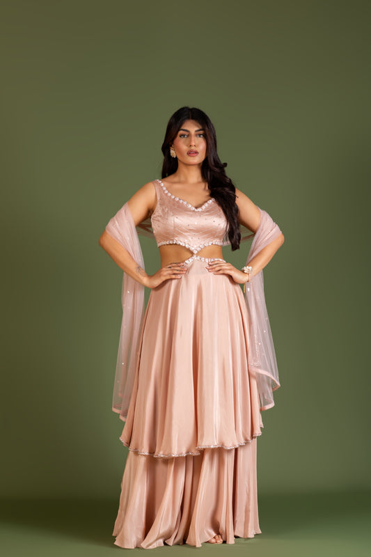 BEIGE PEPLUM AND SHARARA SET