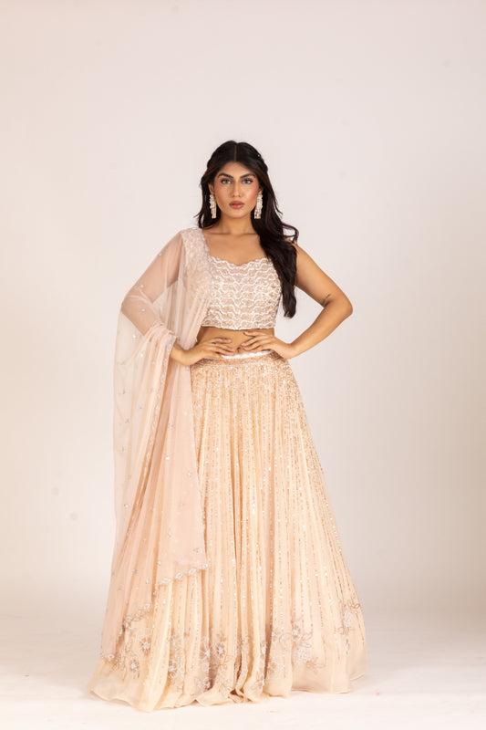 CREAM ORGANZA LEHENGA SET