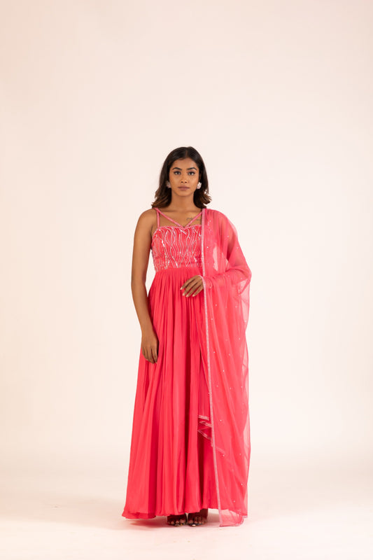 PINK PLEATED GOWN SET