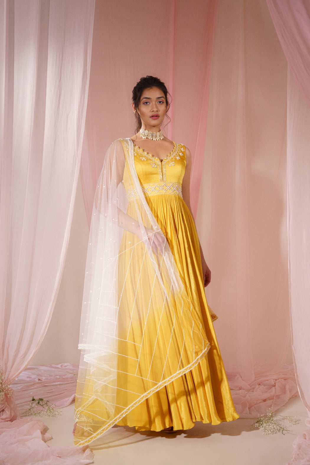 YELLOW ANARKALI WITH OMBRE DUPATTA