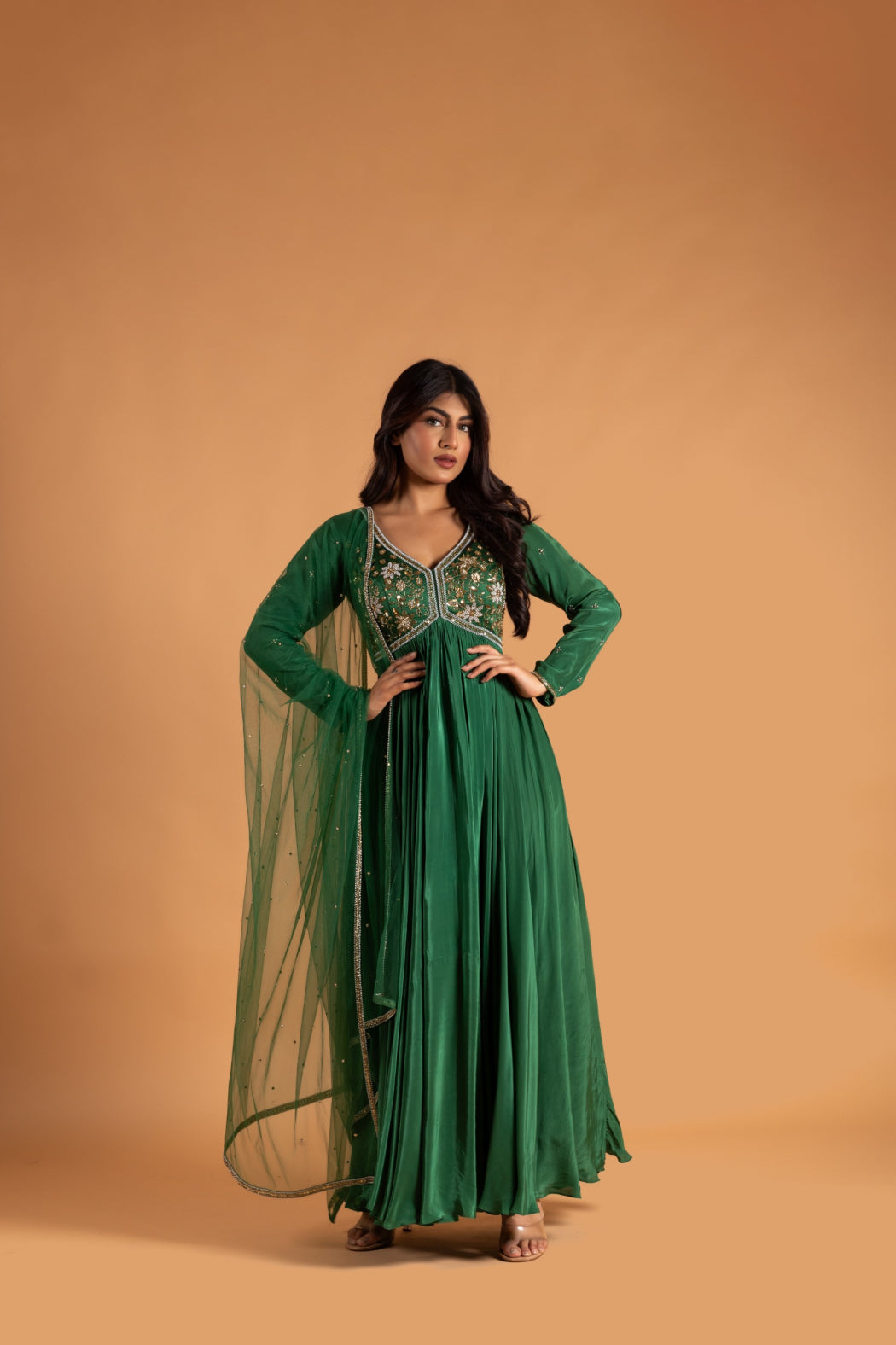 BOTTLE GREEN ANARKALI SET