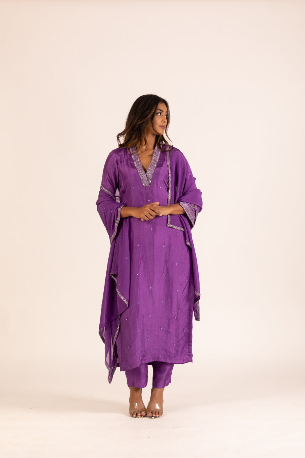 PURPLE STRAIGHT KURTA SET