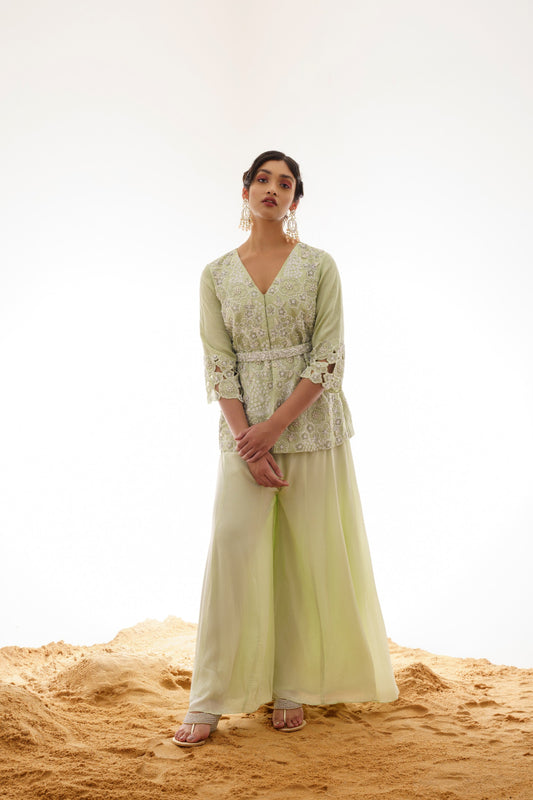 SAGE TUINC AND PANT SET WITH CUT WORK EMBROIDERY