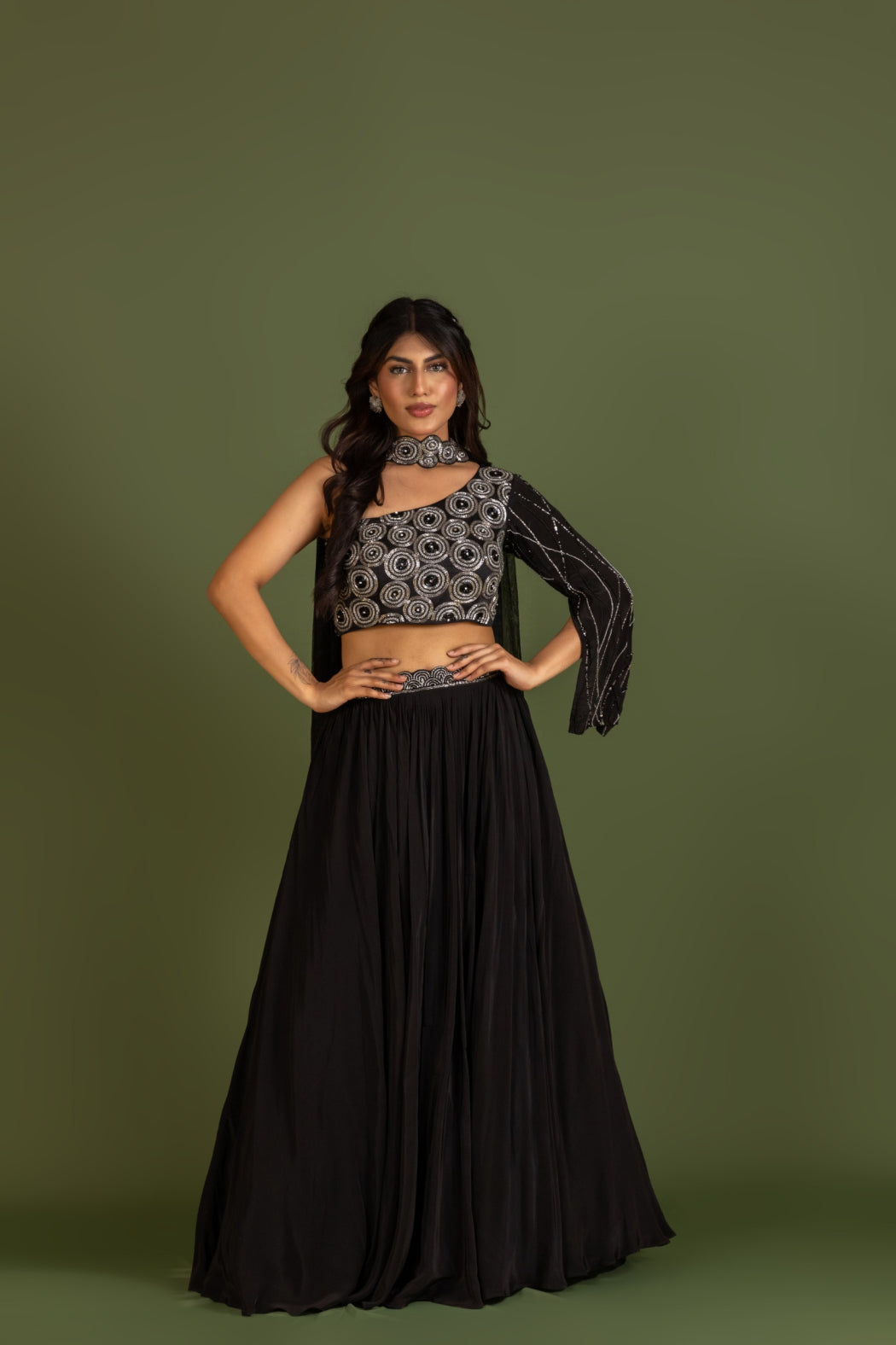 BLACK ONE SHOULDER LEHENGA SET