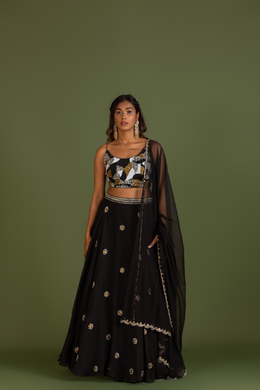 BLACK ORGANZA LEHENGA SET