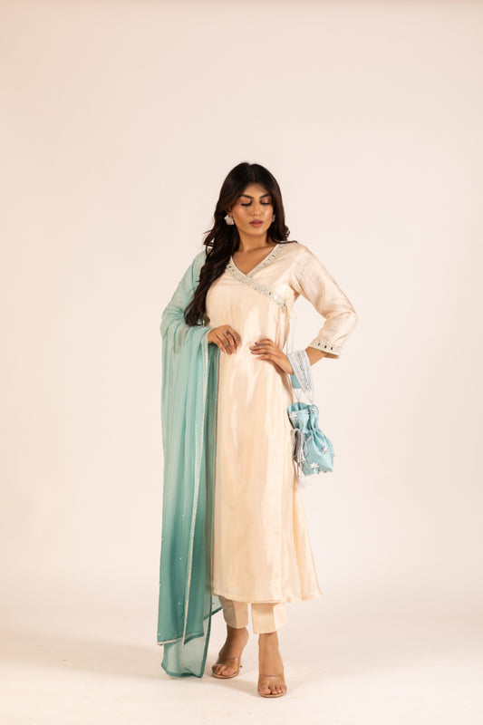 BEIGE AND POWDER BLUE ANGRAKHA SET