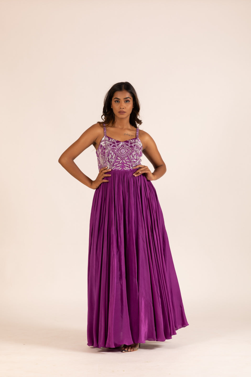 PURPLE PLEATED GOWN SET