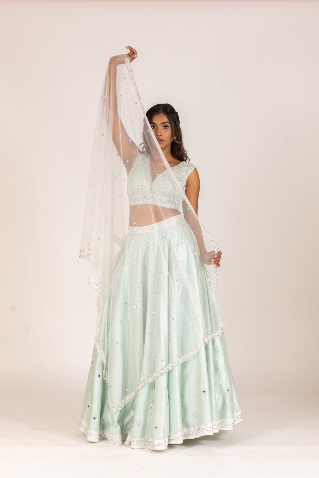 MINT RAW SILK LEHENGA SET