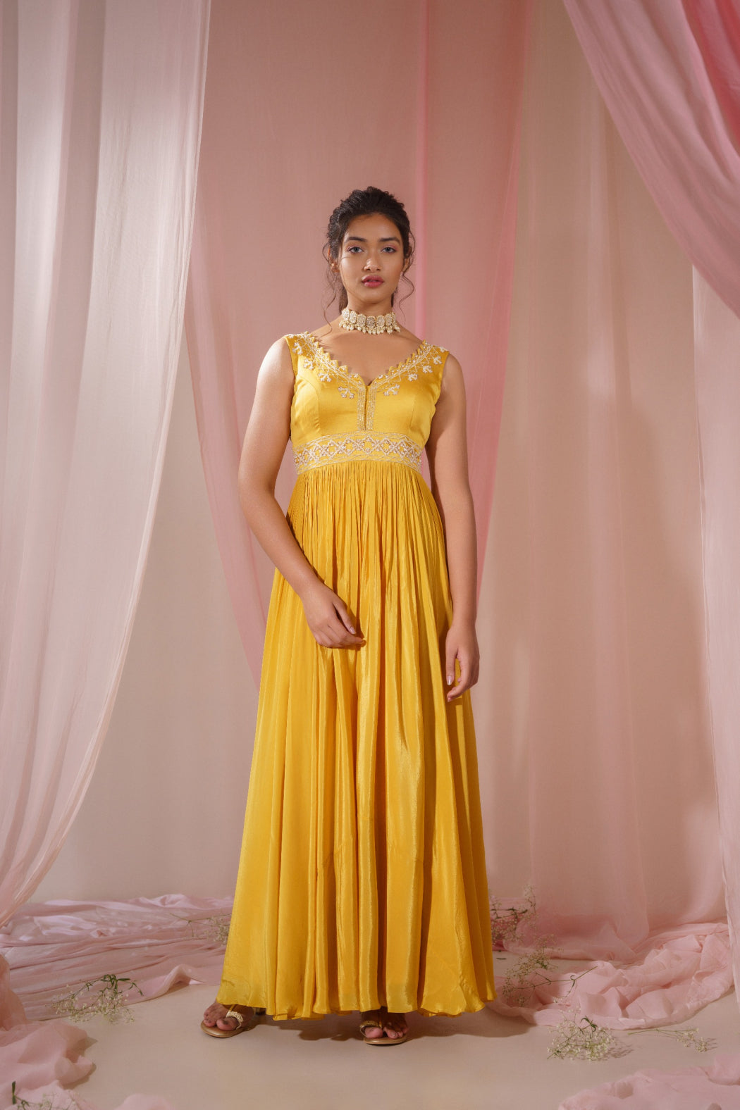 YELLOW ANARKALI WITH OMBRE DUPATTA