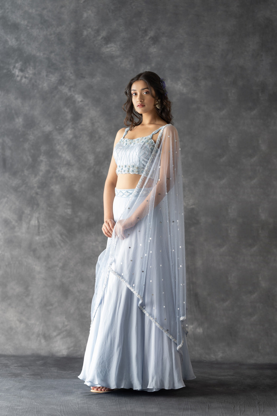 POWDER BLUE ORGANZA LEHENGA SET