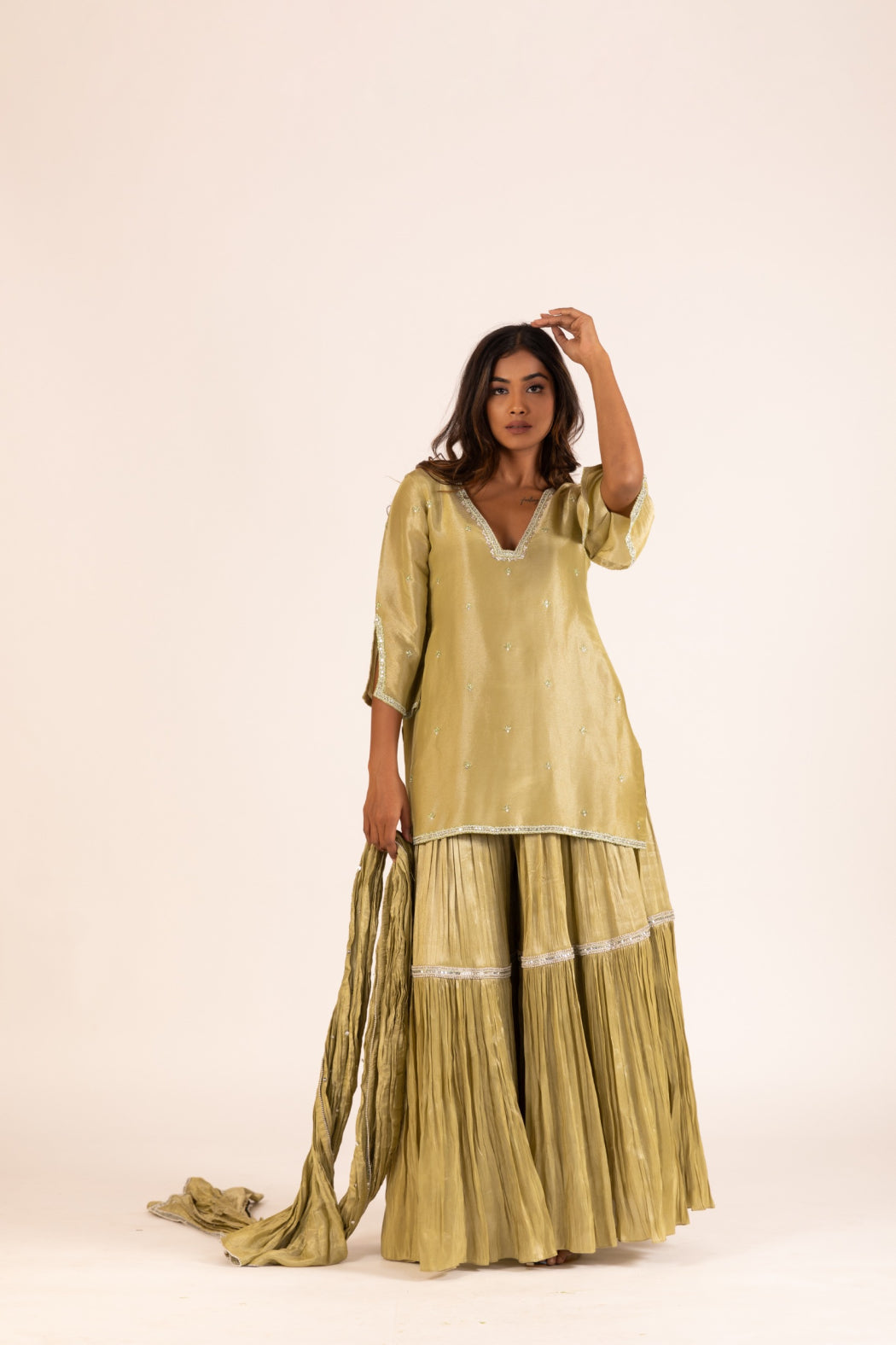 OLIVE GREEN SHARARA SET