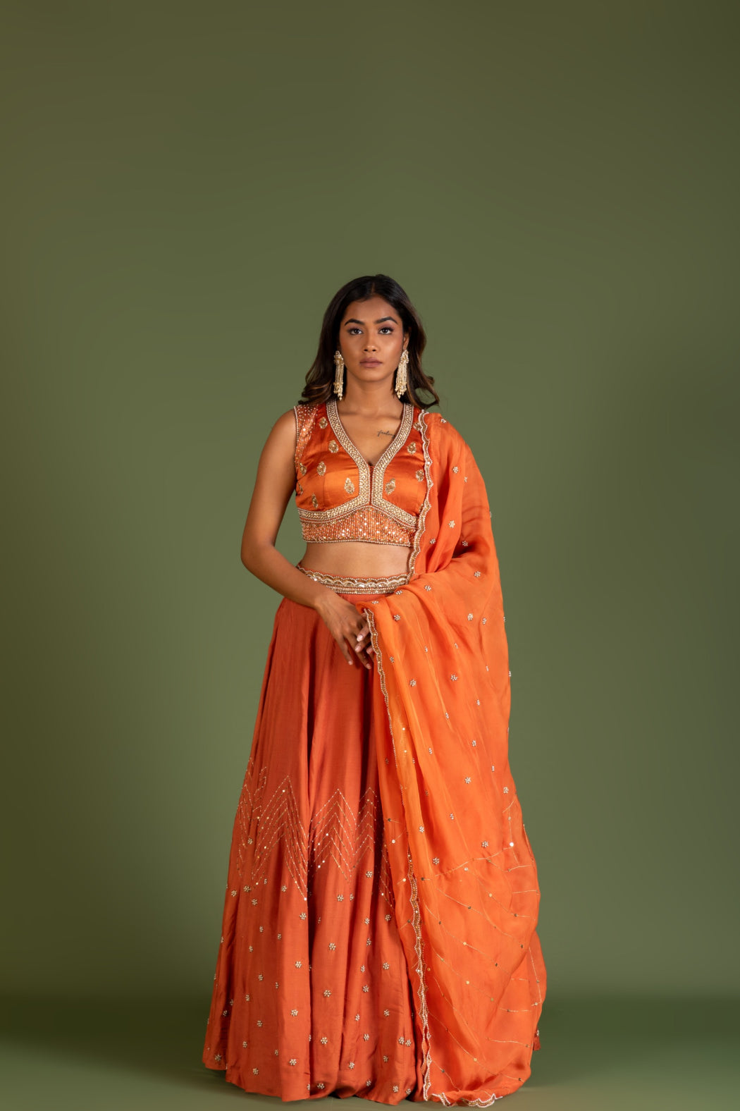 RUST LEHENGA SET