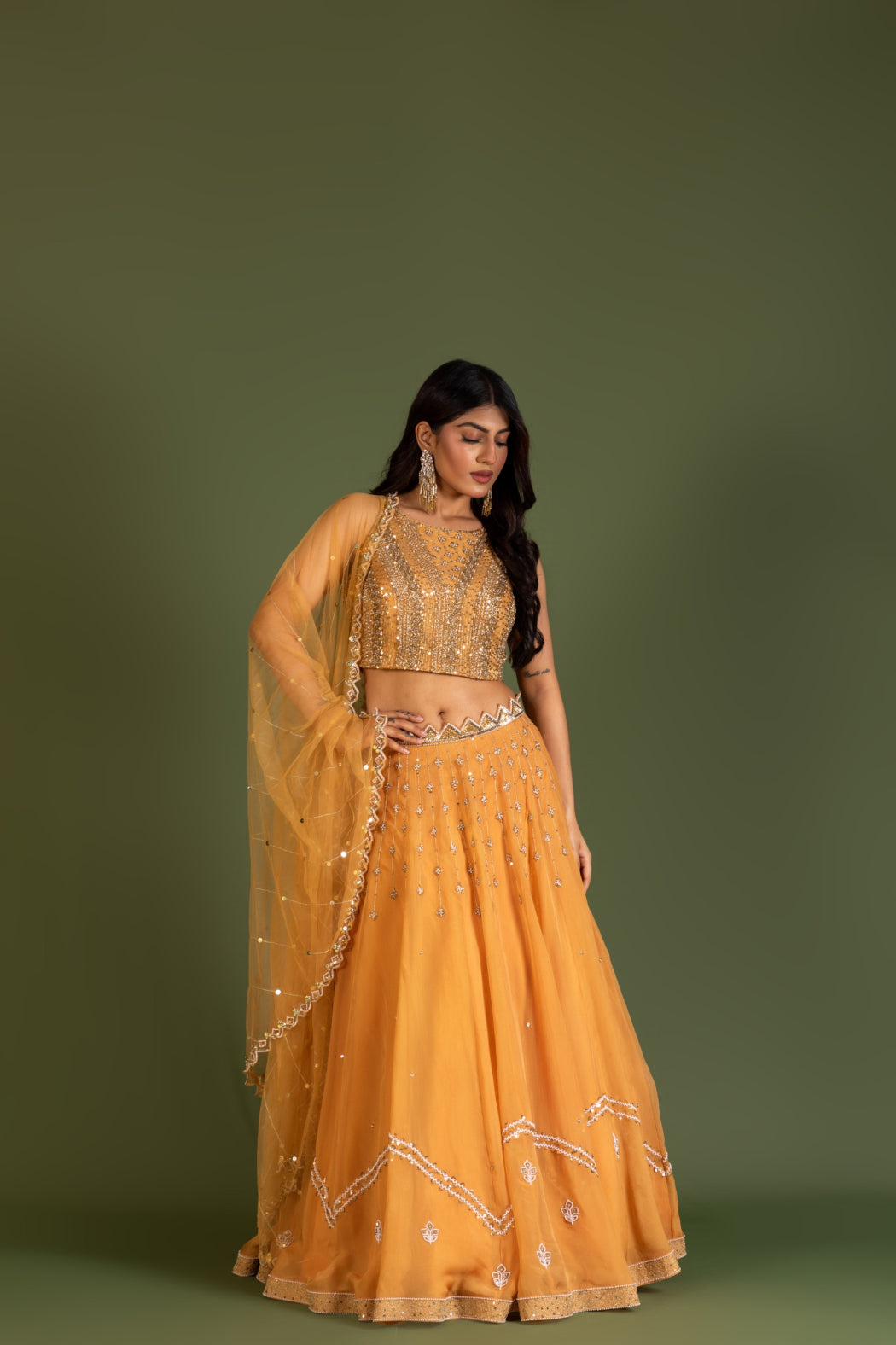 YELLOW ORGANZA LEHENGA SET