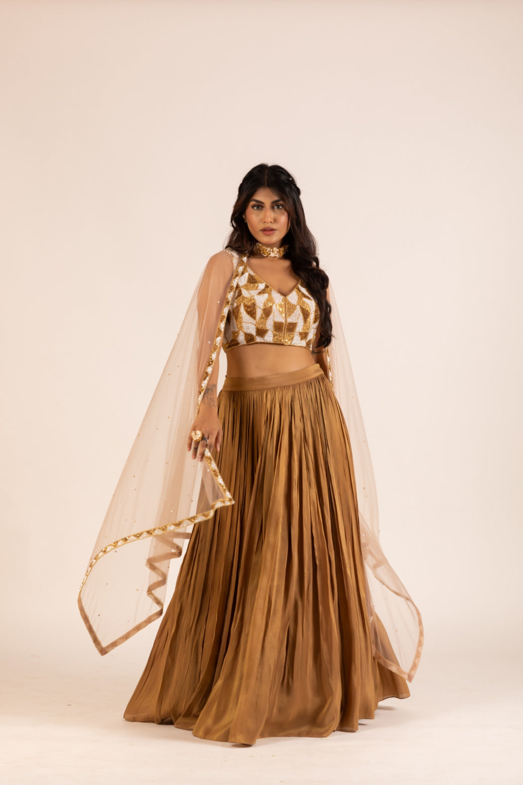 GOLDEN PLEATED LEHENGA SET