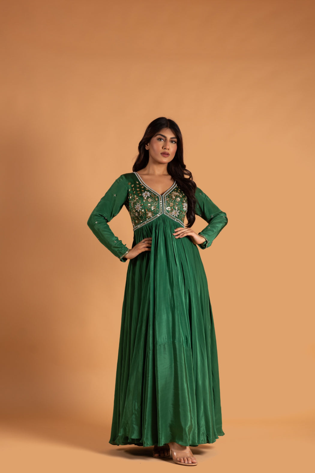 BOTTLE GREEN ANARKALI SET