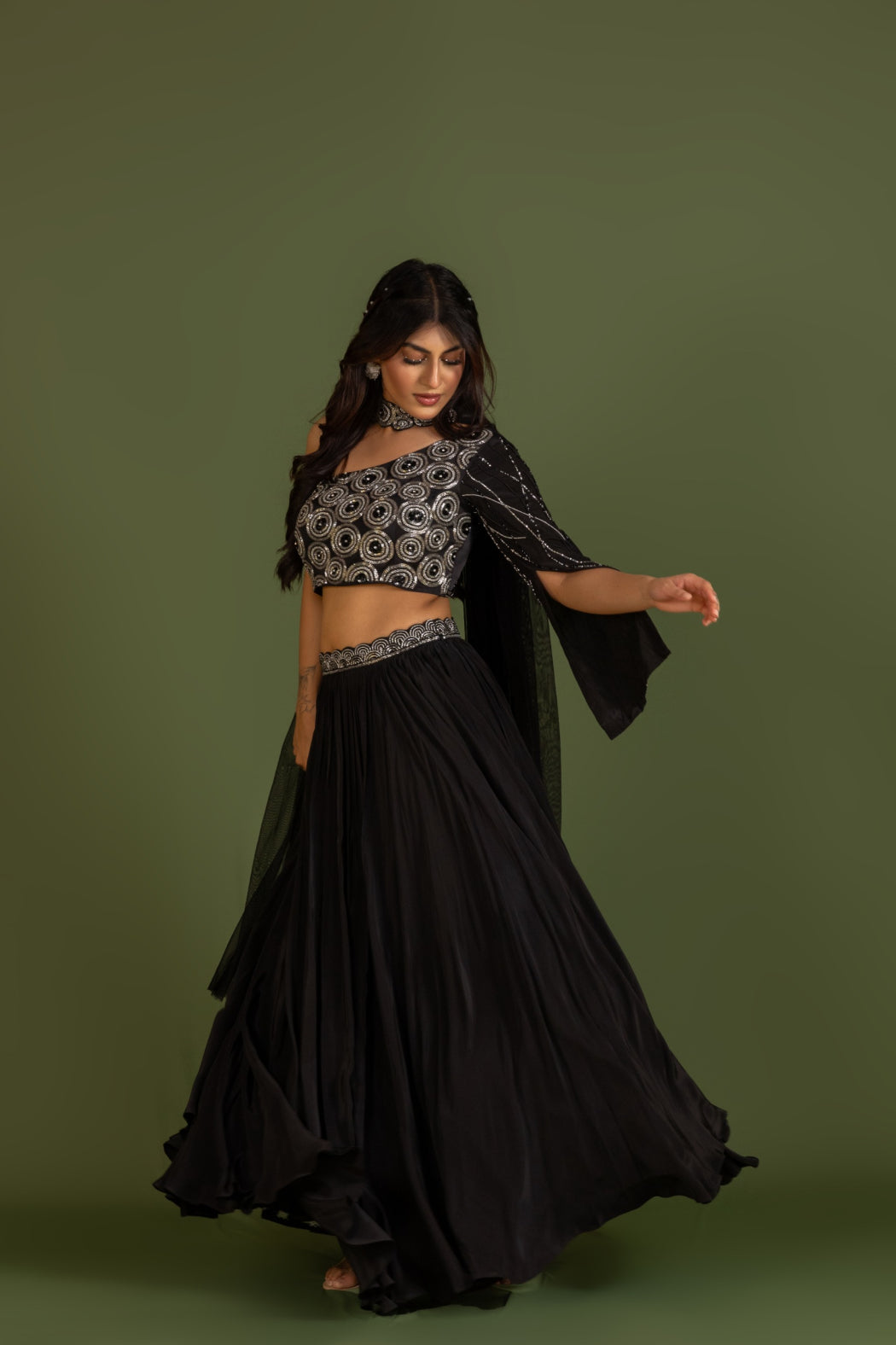 BLACK ONE SHOULDER LEHENGA SET