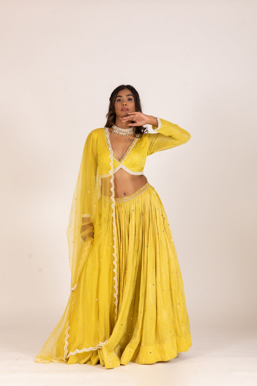 LIME YELLOW BUTTI LEHENGA SET