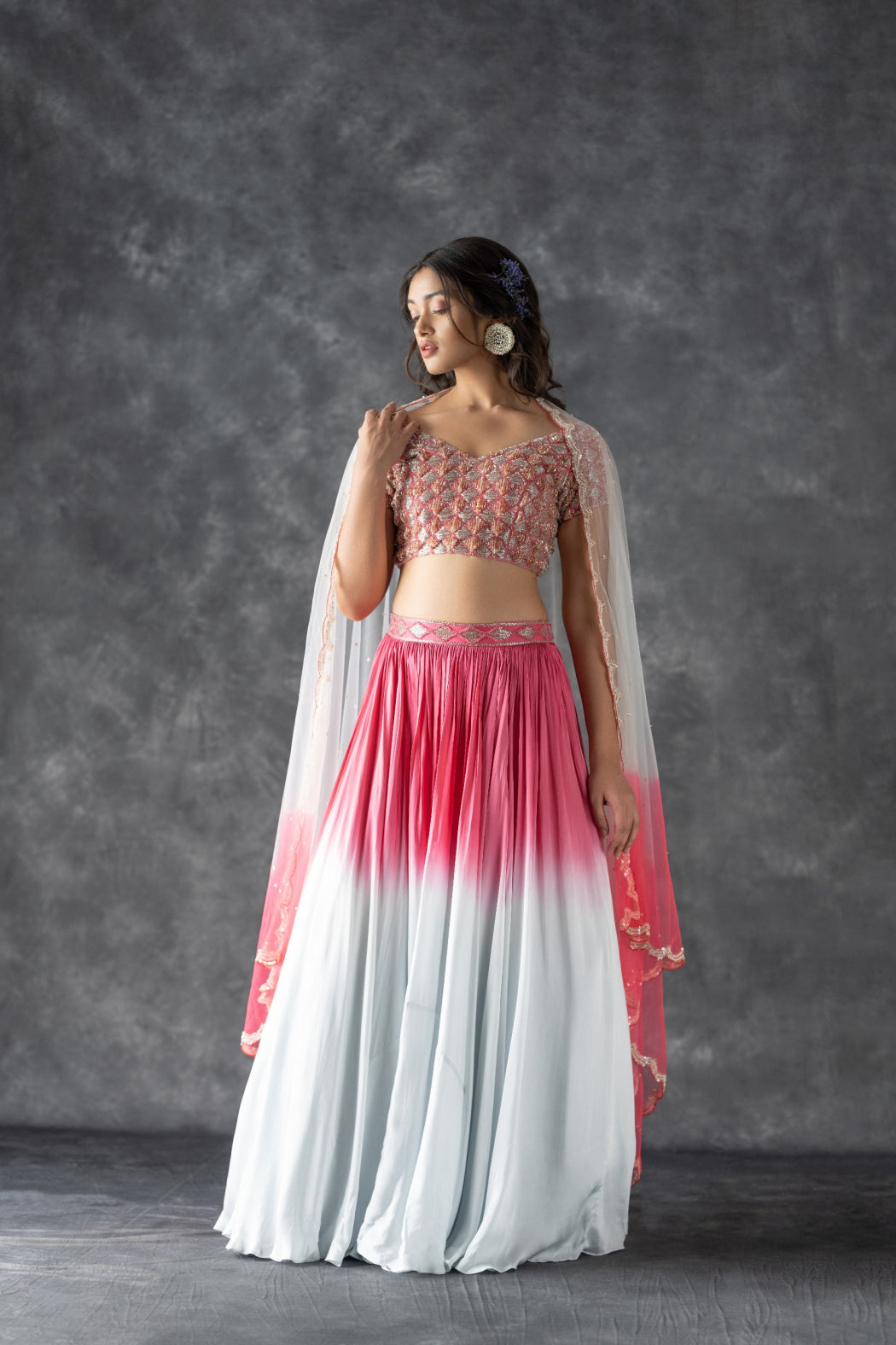 PINK AND GREY OMBRE LEHENGA SET