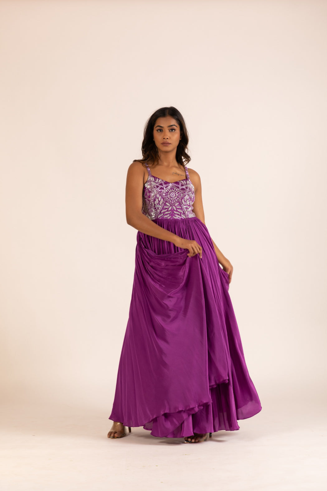 PURPLE PLEATED GOWN SET