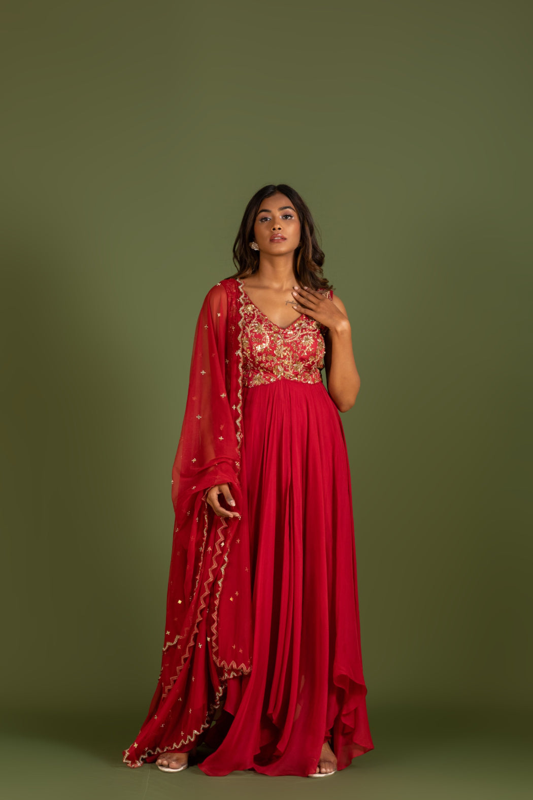 RED ORGANZA ANARKALI DRESS