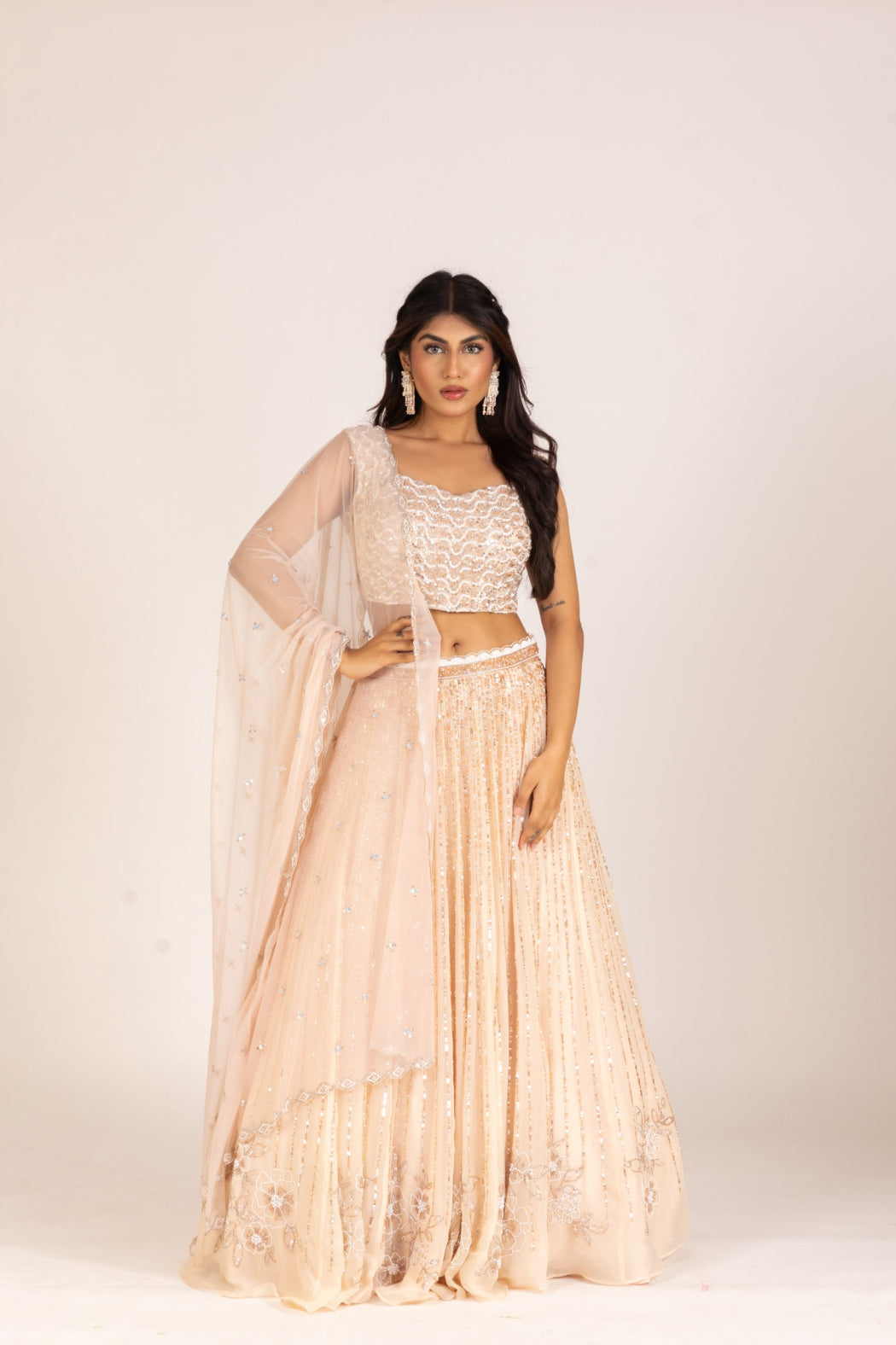 CREAM ORGANZA LEHENGA SET