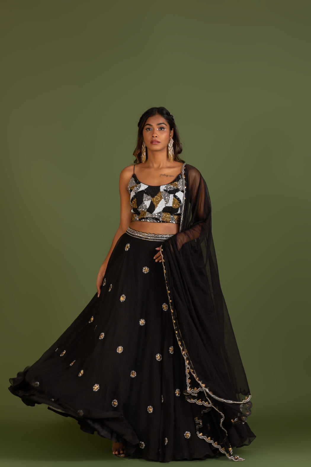 BLACK ORGANZA LEHENGA SET