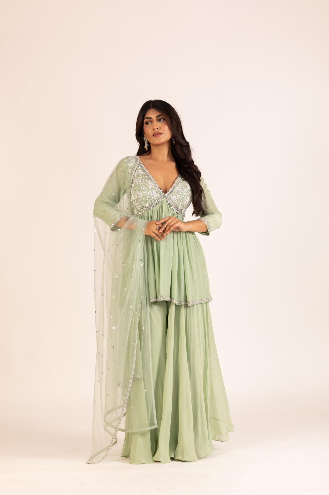 MINT PEPLUM AND SHARARA SET